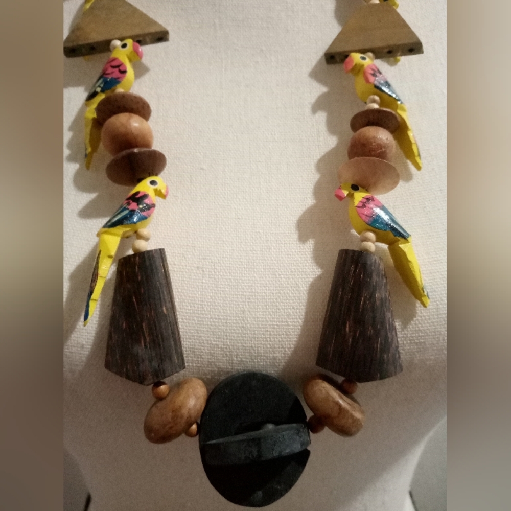 Vintage Wooden Parrot Necklace
